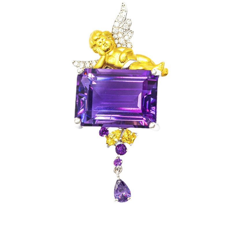 Angelic Amethyst & Diamond Cherub Pendant