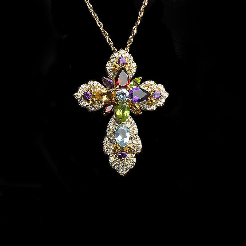 Vivid Gemstone Floral Pendant Necklace