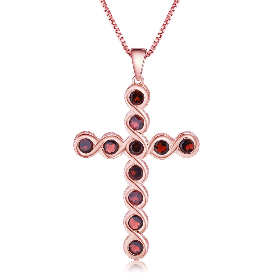 Eternal Twist Garnet Cross Pendant in Rose Gold