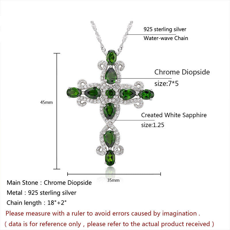 Radiant Peridot and Diamond Sterling Silver Cross Pendant