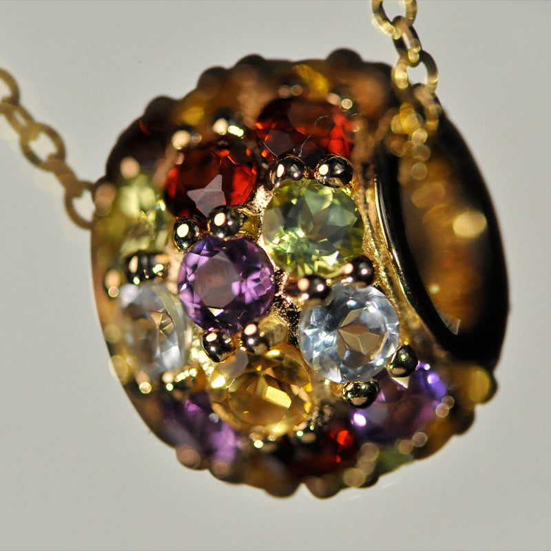 Mosaico Multi-Gemstone Sphere Pendant - Luxe Gold Chain