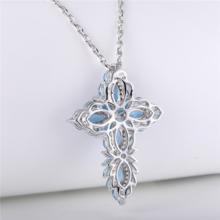 Celestial Sapphire Cross Pendant Necklace