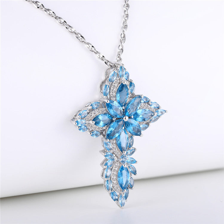 Celestial Sapphire Cross Pendant Necklace