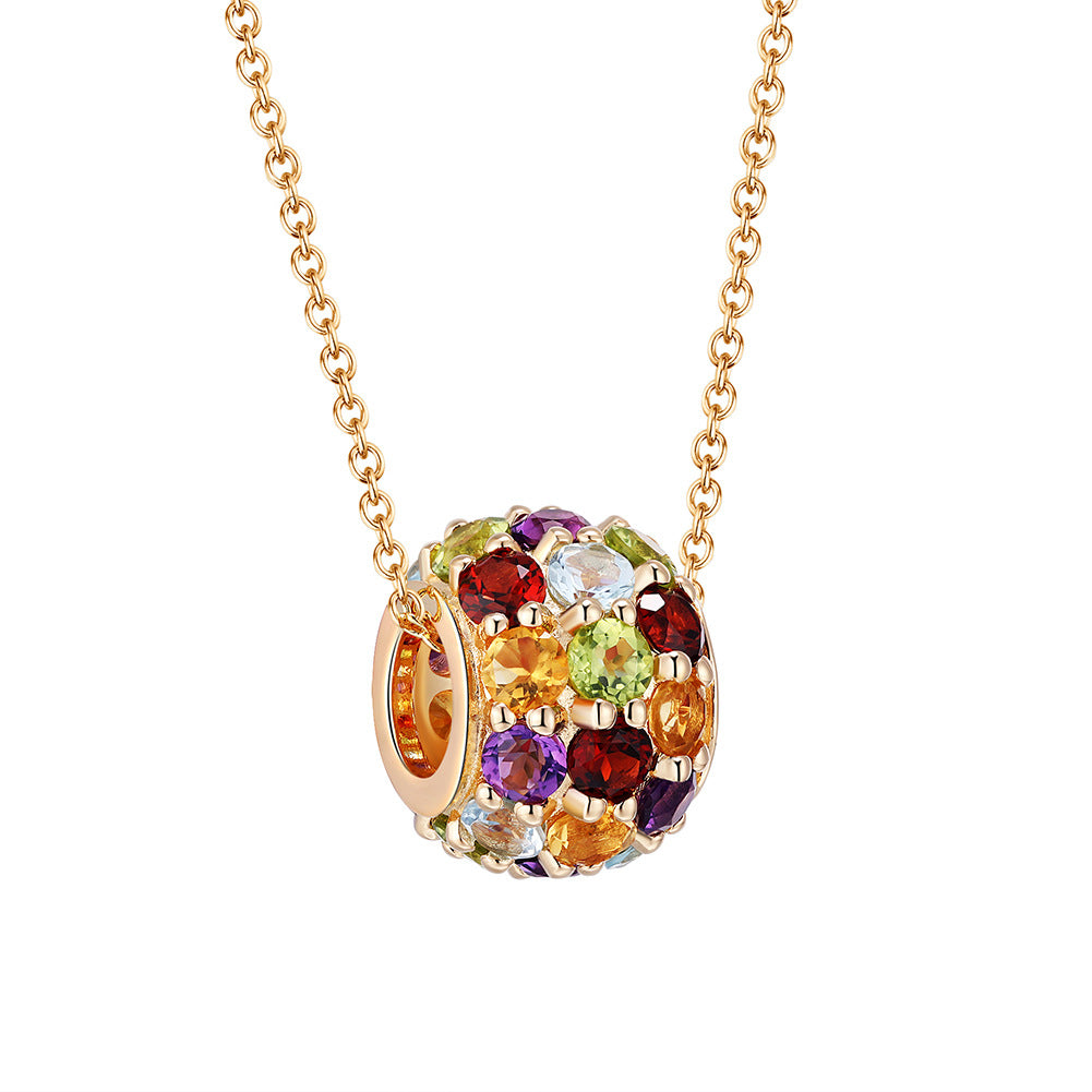 Mosaico Multi-Gemstone Sphere Pendant - Luxe Gold Chain