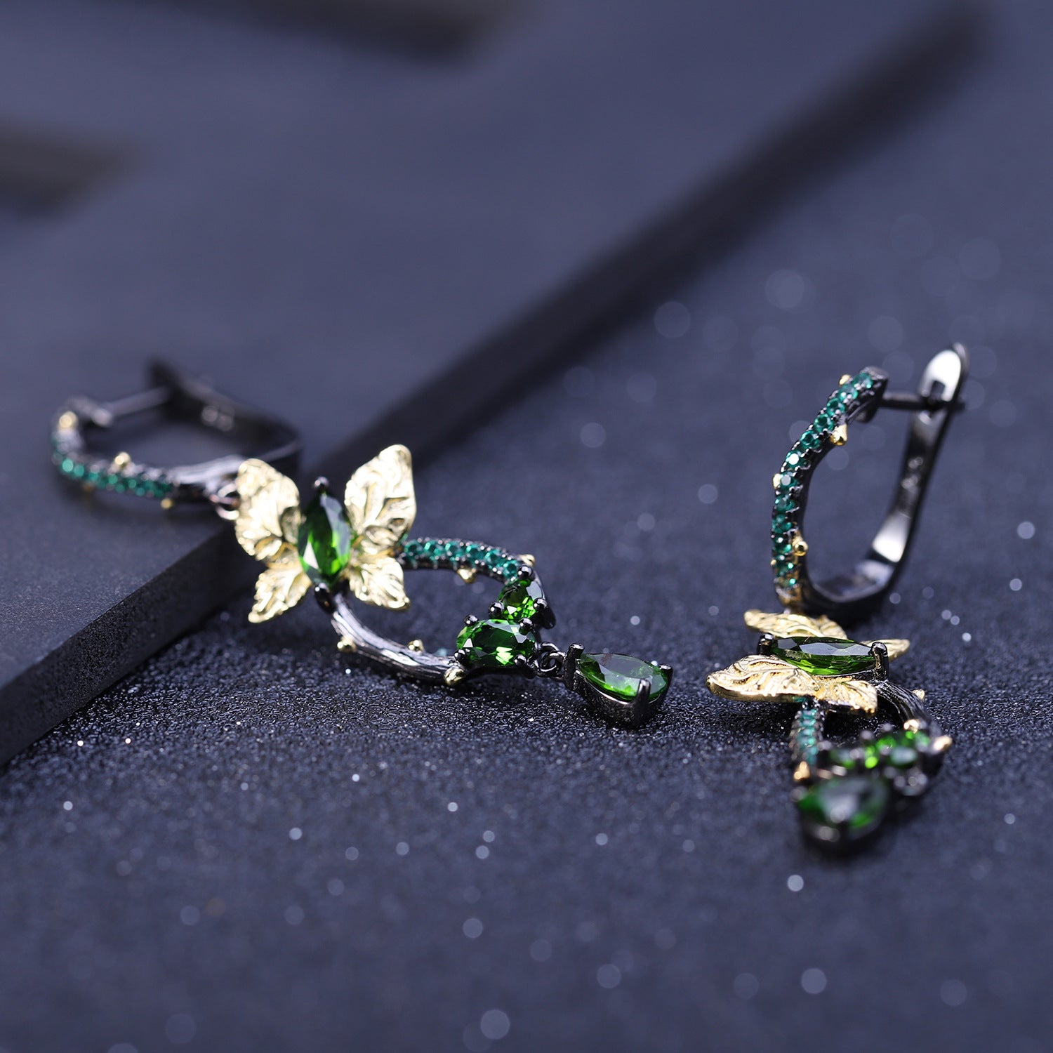 Enchanted Garden Peridot & Tsavorite Butterfly Hoop Earrings