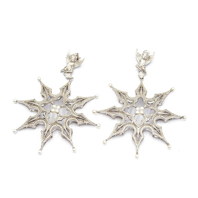 Estelle Vintage-Inspired Starburst Pearl Earrings, Elegant Silver Statement Jewelry