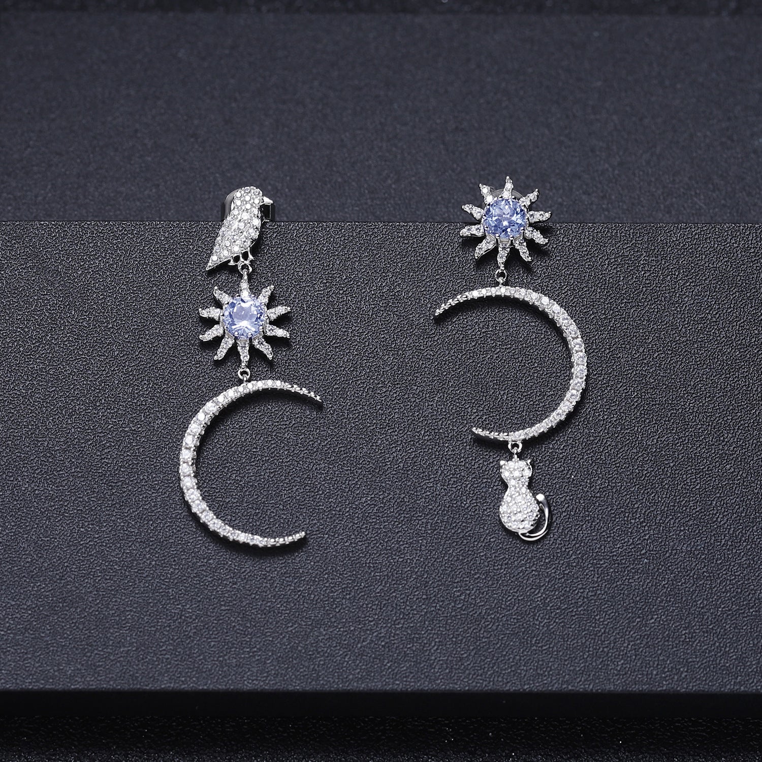 Whimsical Night Sky Diamond Earrings with Gemstone Accents